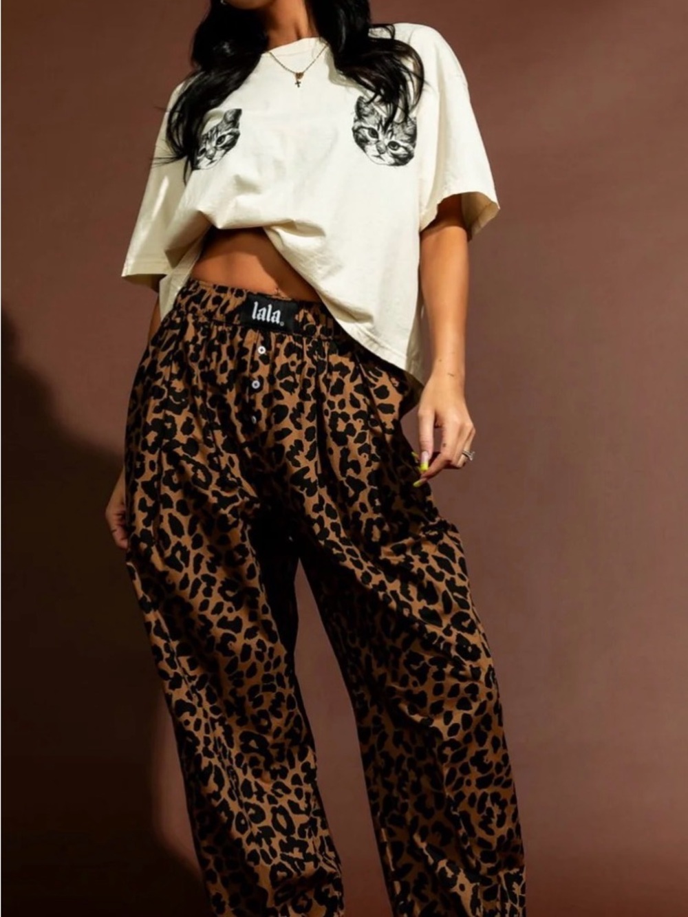 NWOT Dressed in Lala Happy Chance Barrel leg boxer pant - Leopard Print